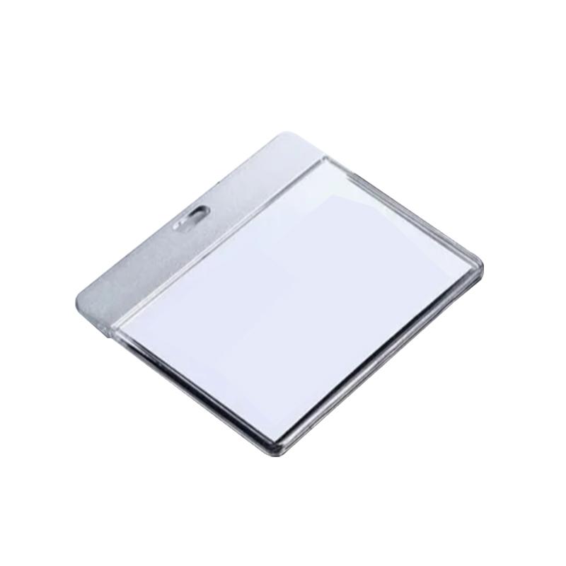 Premium Clear ID Card Holder with Aluminium - Horizontal - Silver